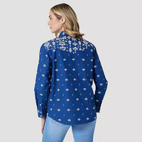 WRANGLER WOMENS RETRO AMERICANA BANDANA SHIRT -  BLUE