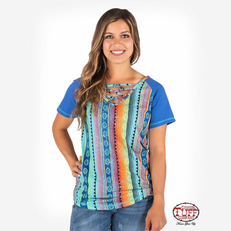 COWGIRL TUFF RAINBOW AZTEC RAGLAN SHIRT