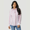 WRANGLER WOMENS STRIPE WESTERN SNAP SHIRT - PINK WHITE