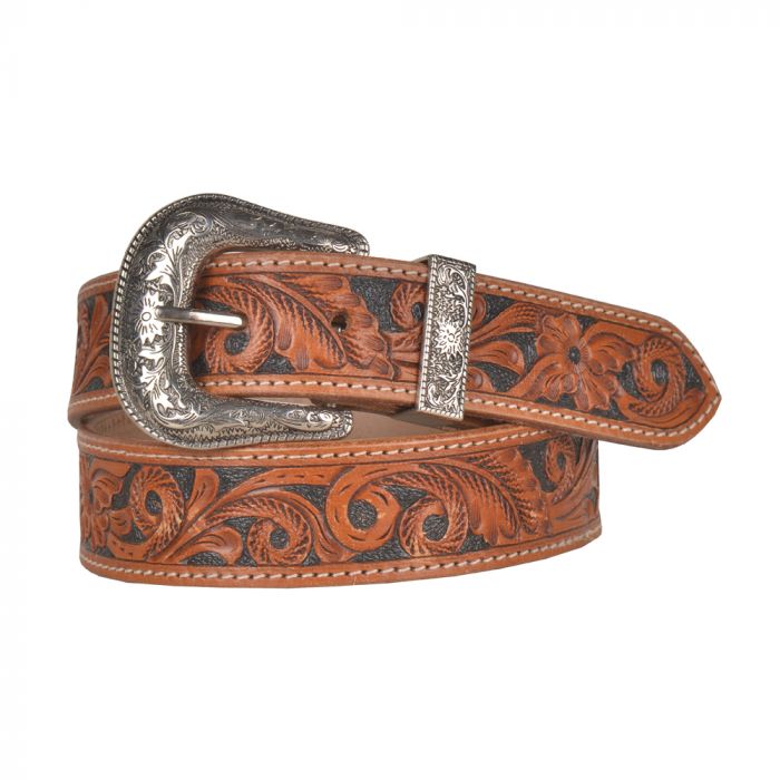 Myra Checkered Brown Hand Tooled Leather Belt